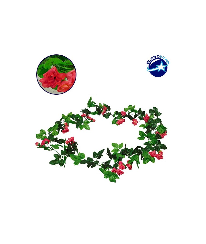 GloboStar® 09017 Τεχνητό Κρεμαστό Φυτό Διακοσμητική Γιρλάντα Μήκους 2.2 μέτρων με 33 X Μικρά Τριαντάφυλλα Φούξια